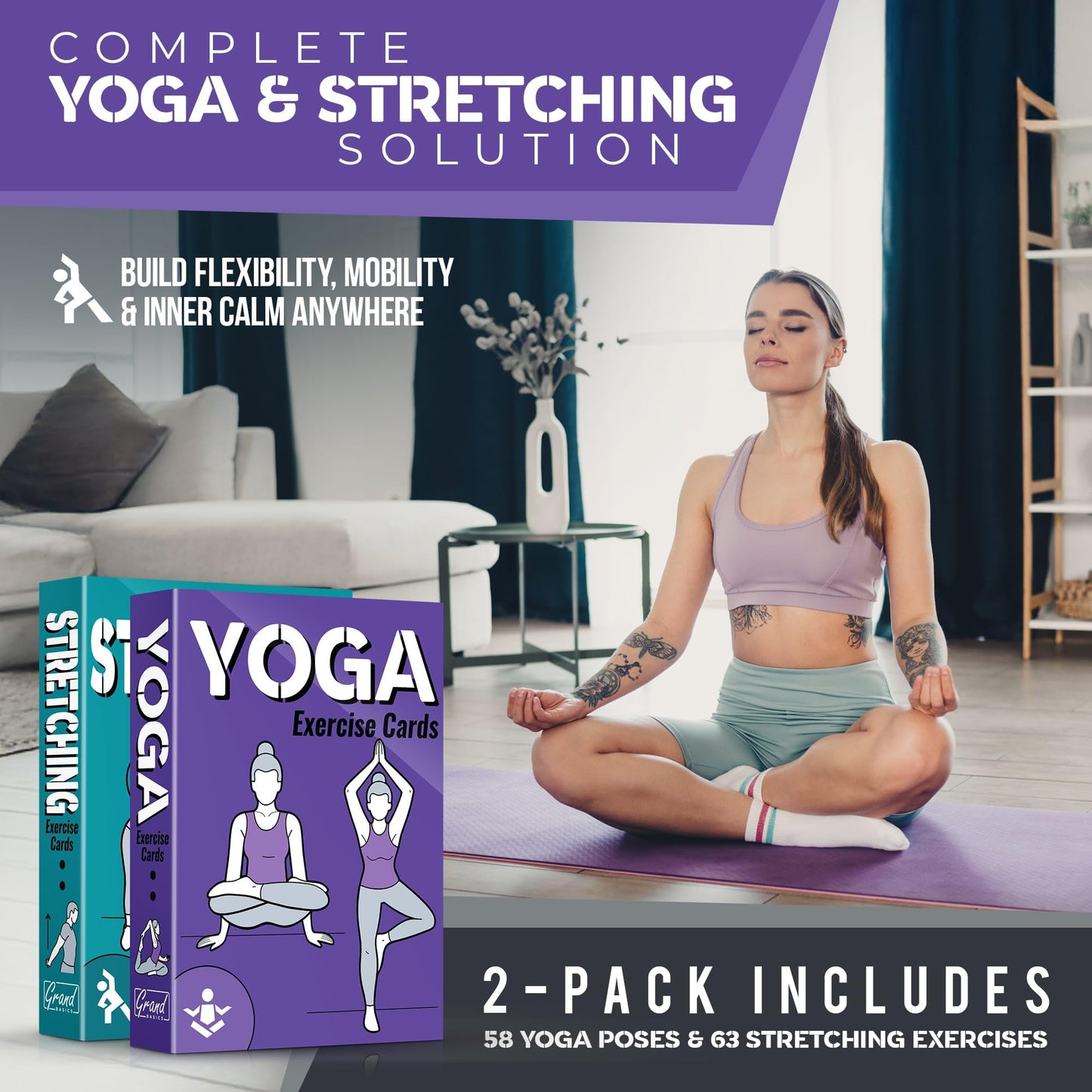 [2-PACK] Bodyweight & Dumbbell Workout Cards - Large Size 5" x 3.5" Exercise Cards Deck with 100 Different Exercises, Perfect for Circuit Training & Weightlifting - Fitness Cards for Women & Men