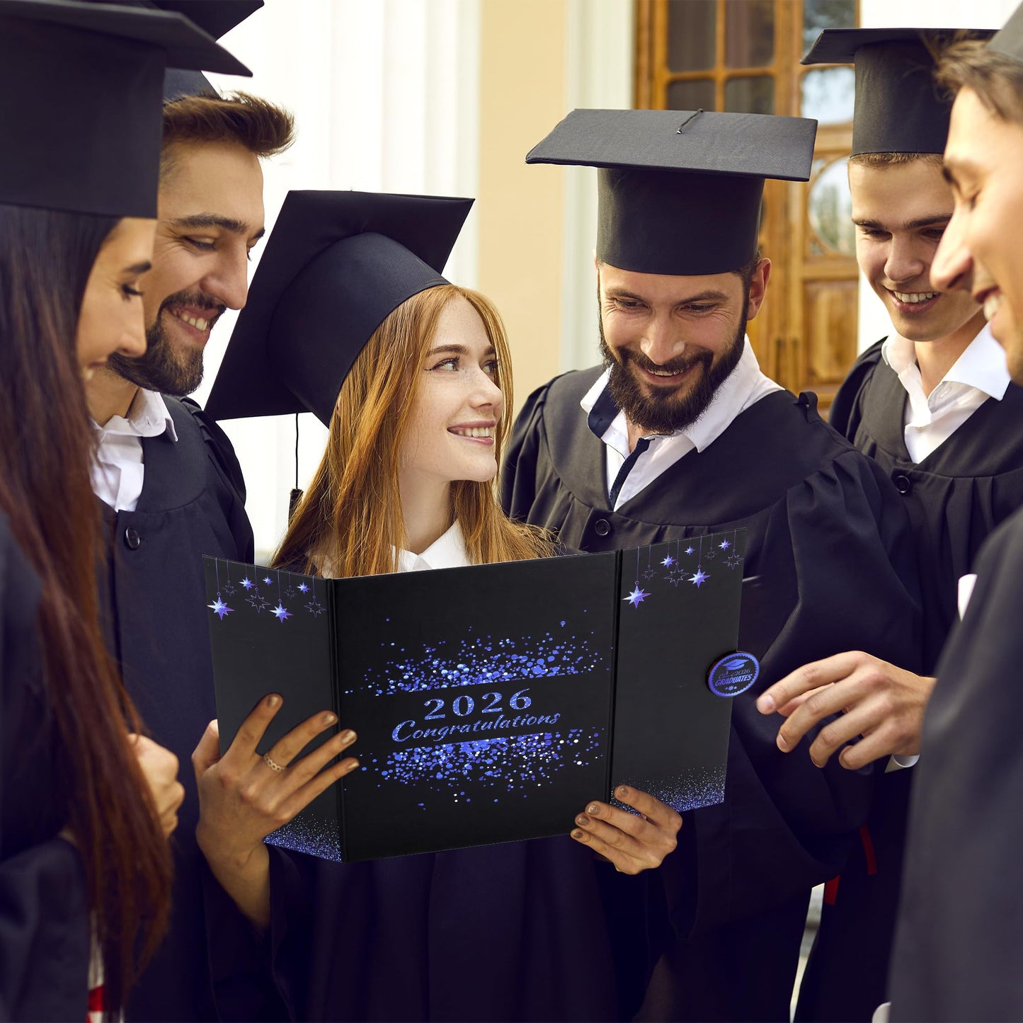 Forwe Graduation Guest Book 2026, Graduation Signature Board Sign in Book with Picture Frame for 4x6 Photo, Class of 2026 Graduation Party Decorations (Black&Blue)