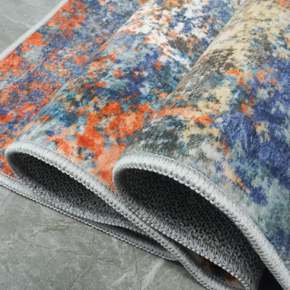 RUUGME Abstract 6ft Round Rug - Large Washable Rugs for Living Room Abstract Colorful Rug Indoor Non Slip Low Pile Carpet Bedroom Soft Foldable Stain Resistant Distressed Thin Mat 6ft Colorful/Multi
