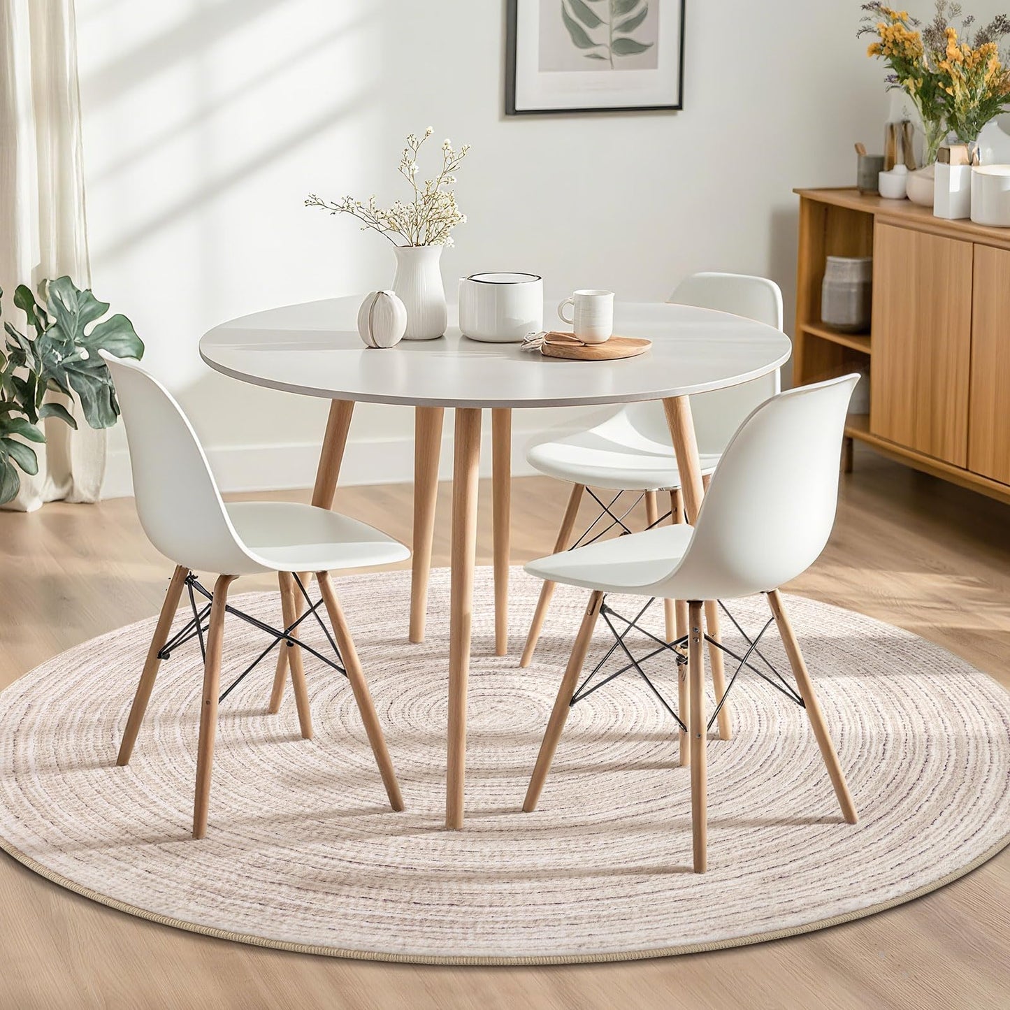 Asrug Imitation Jute Low Pile Round Rug Area Rug Washable Non-Slip Circle Rug Soft Plush Touch Circle Rugs Round for Kitchen Bathroom Living Bedroom Nursery, Carpet 4ft /48 inch/122 cm Khaki