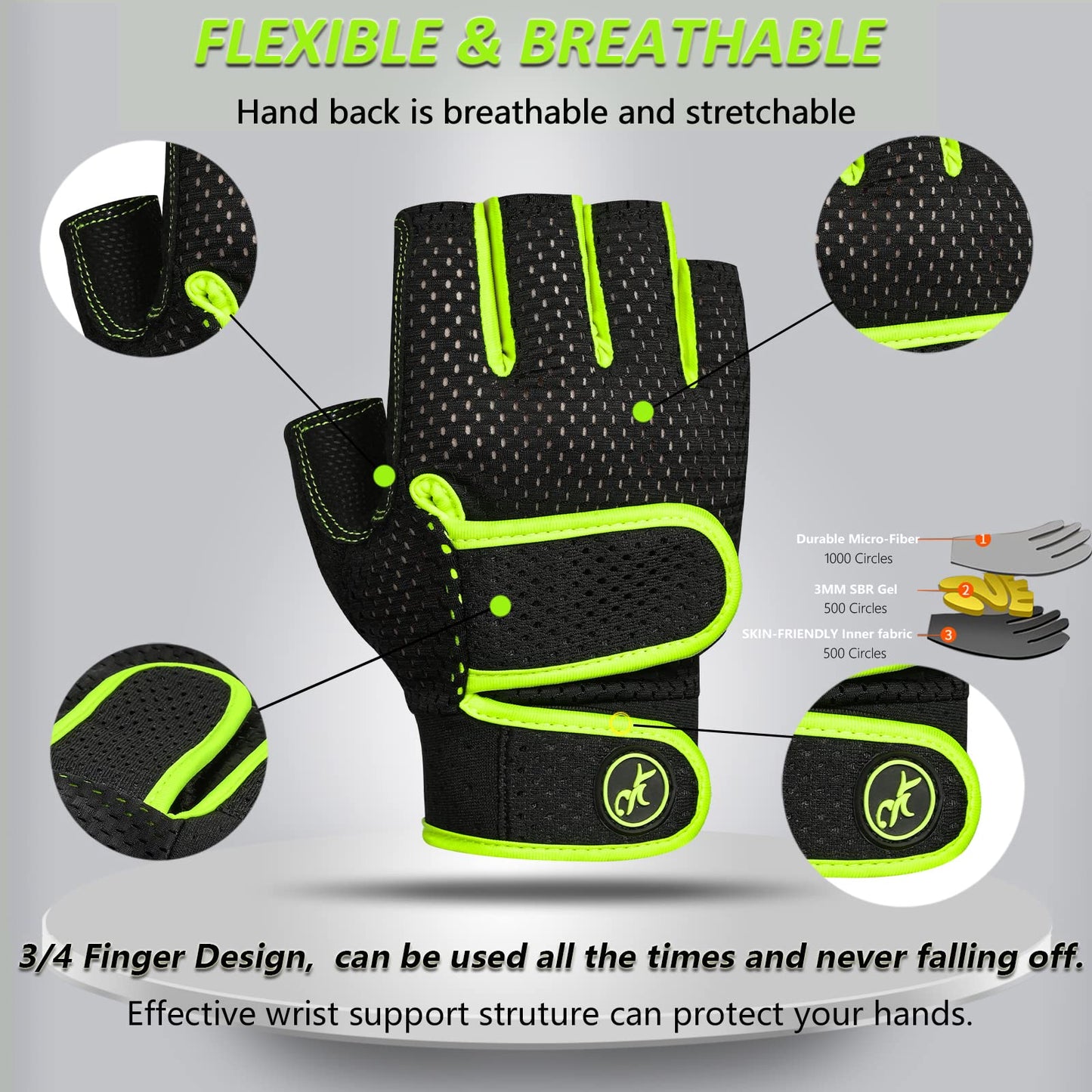 MOREOK Workout Gloves Padded Weight Lifting Gloves for Men/Women Green-L