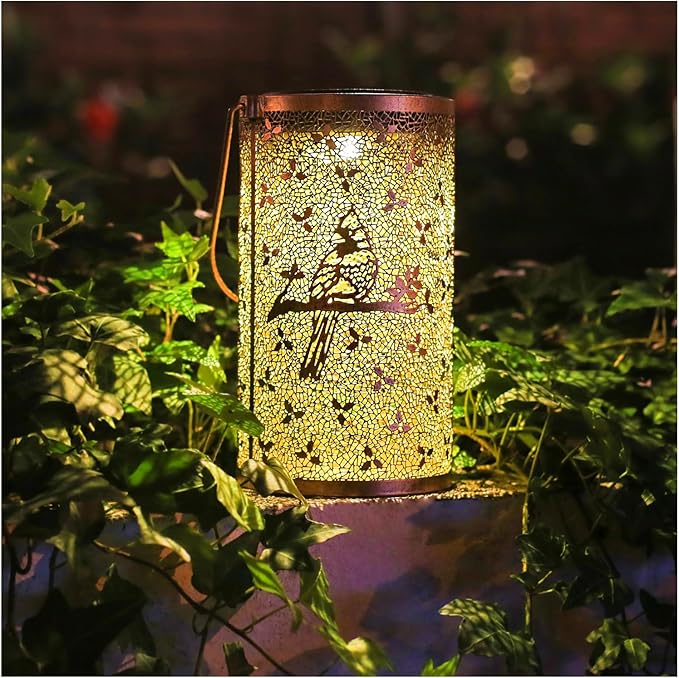 2 Pack Cardinal Outdoor Solar Hanging Lanterns Waterproof LED Solar Lights Metal Decorative Lanterns for Garden, Patio, Courtyard, Backyard, Yard Decor Unique Cardinal Gifts for Women Gardening