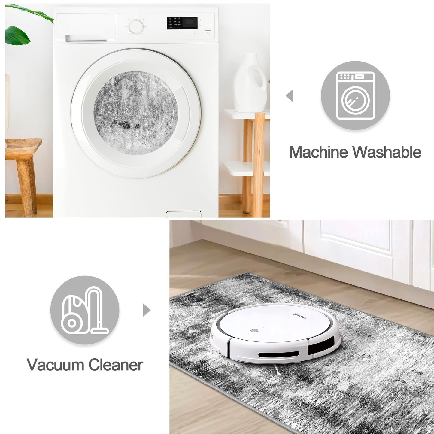 Tritard Upgrade Non Slip Kitchen Rugs Sets of 3 Washable Kitchen Mats for Floor Abstract Kitchen Runner Rug Ultra Soft Floor Mat Set Kitchen Carpet Rugs for Hallway, Laundry, Entryway, Office, Grey