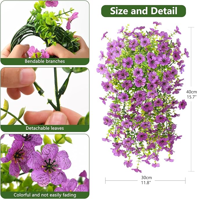 Artificial Fake Flowers Plants for Outdoor Spring Summer Decoration, 2PCS Faux Daisy Silk Flowers Outside No Fade UV Resistant Realistic Home Decor for Porch Patio Balcony (Purple)
