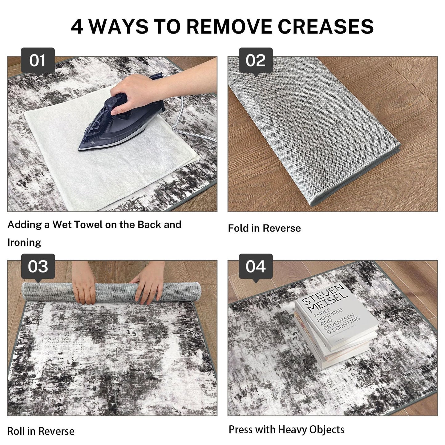 Lansny Modern Abstract Entryway Rug Indoor 2x3 Washable Non-Slip Soft Black Grey Small Area Rug Kitchen Mat Thin Print Faux Wool Floor Carpet for Entrance Bedroom Office