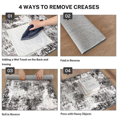 Lansny Modern Abstract Entryway Rug Indoor 2x3 Washable Non-Slip Soft Black Grey Small Area Rug Kitchen Mat Thin Print Faux Wool Floor Carpet for Entrance Bedroom Office