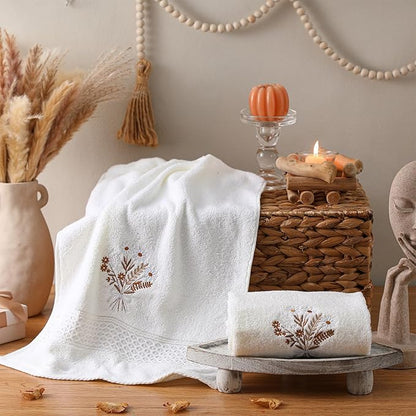 2 Pcs Boho Flowers Hand Towels Beige Bathroom Wildflowers Decor 14x29 Inch