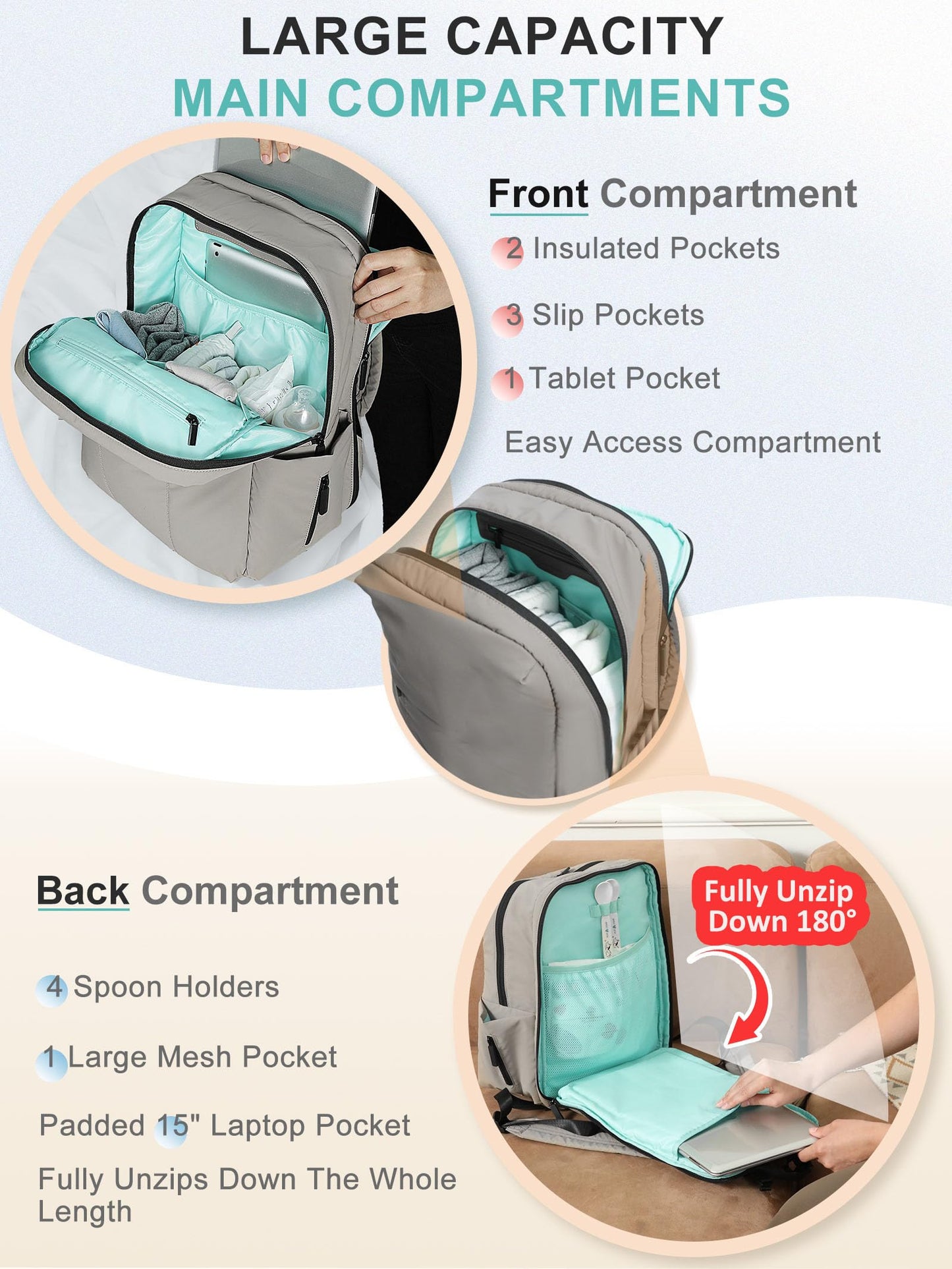 MOMINSIDE Diaper Bag Backpack - Large Puffer Diaper Bag - Neoprene Diaper Bag Quilted Baby Bag, Large Changing Pad, 15 Pockets, Lightweight, Grey