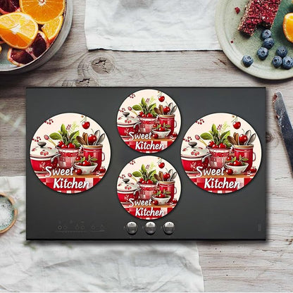 Rustic Farmhouse Electric Stove Burner Covers，4 Pack Round Stove Burner Covers，8 Inches and 10 Inches，Gas Stove Burner Covers,Metal Stove Burner Cover，Sweet Kitchen Restaurant Decorative,Kitchen Decor