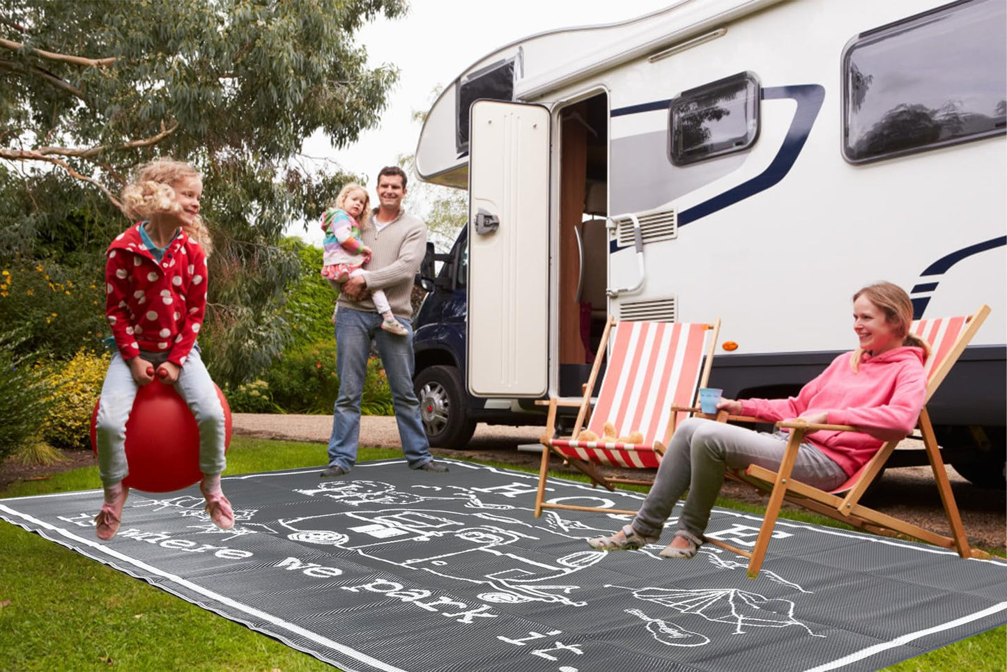 FACOYANS 9x12 FT RV Outdoor Rug - Home is Where We Park It Reversible Camper Mat - Waterproof Plastic Straw Camping Rug with Carry Bag - UV Resistant, Easy Clean Patio & Awning Mat