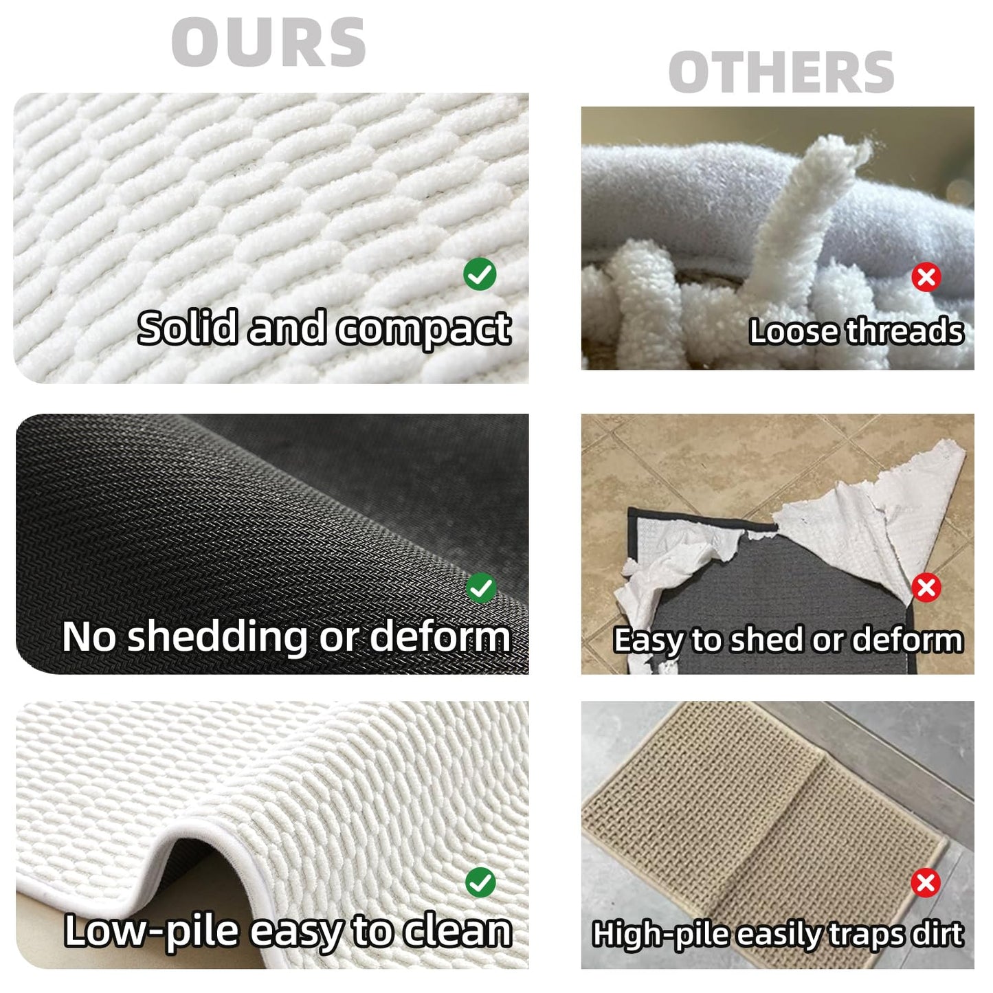 TYUU Toilet Rug, Thin Toilet Rugs U Shaped Washable Non Slip Absorbent Quick Dry Low Pile Toilet Mat, White 20"x24" U Shape