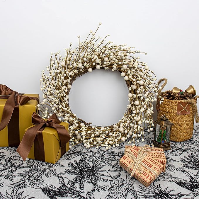 Artificial Winter Wreaths for Front Door 20 Inches White Wreath Rustic White Berry Twig Wreath for Indoors Porch Windows Wall Outdoor Christmas Celebration
