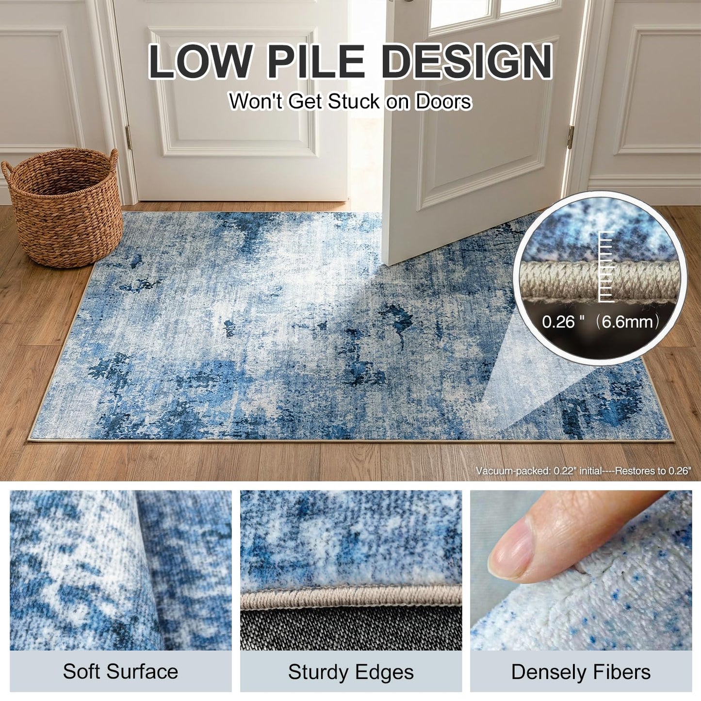 Cnythlis 8'x10' Washable Area Rugs for Living Room Bedroom, Pet Friendly Non Slip Low Pile Rug for Hardwood Floors High Traffic Areas, Modern Abstract Stain Resistant Carpet, Blue