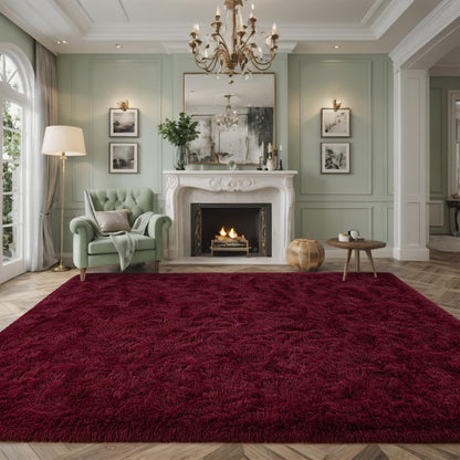 Nuttumico Fluffy Burgundy Red Rug Carpet for Bedroom Living Room, 4x6 Feet High Pile Area Rugs for Boys Kids Girls Decor, Soft Shaggy Plush Cute Floor Rug for Nursery Dorm, Non-Slip