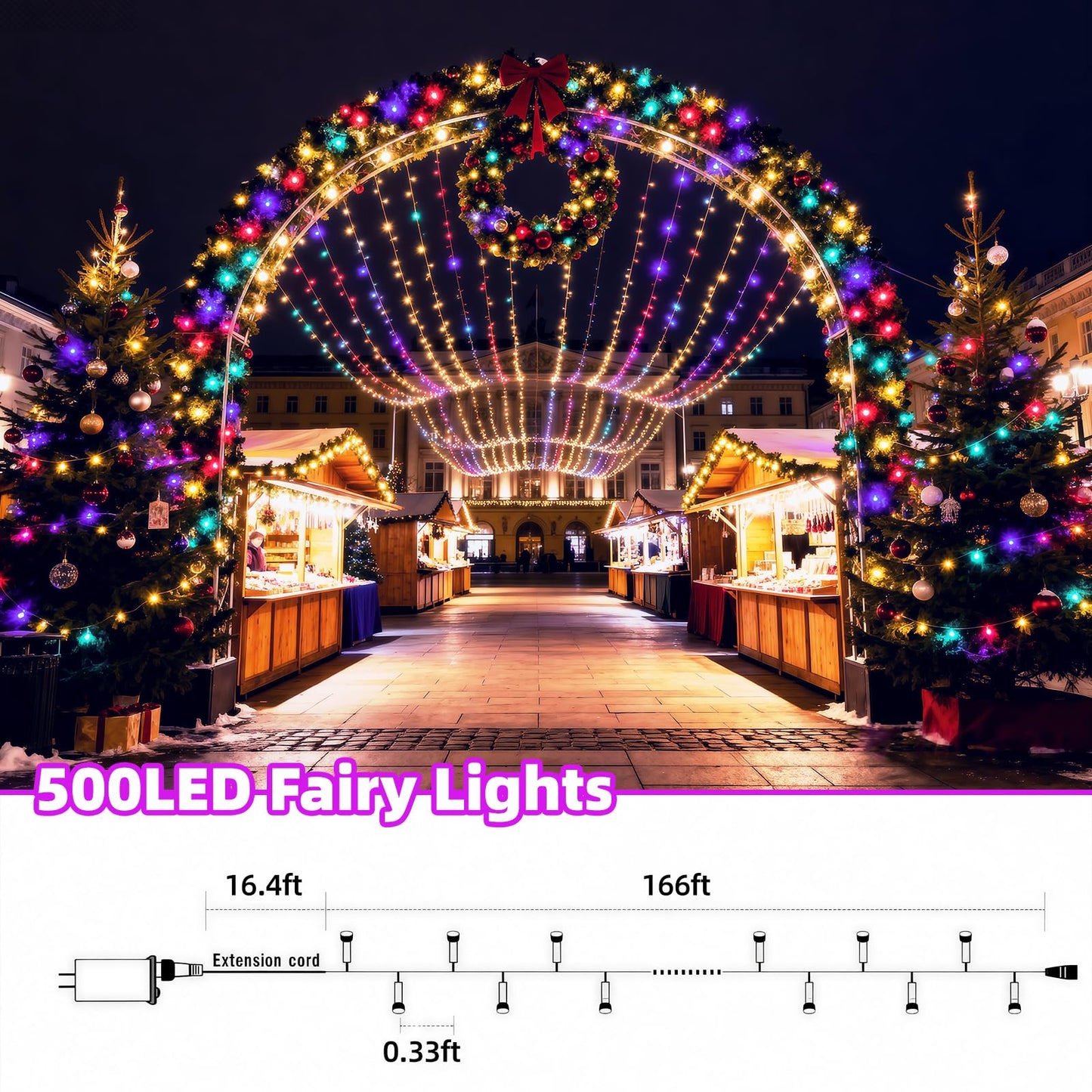 AHAWILL String Lights for Christmas Decor,LED RGB Classroom Lights, Waterproof Fairy Lights Indoor for Christmas Decor,Dimmable,8 Modes,Valentine's Day Home Decorations (166ft)