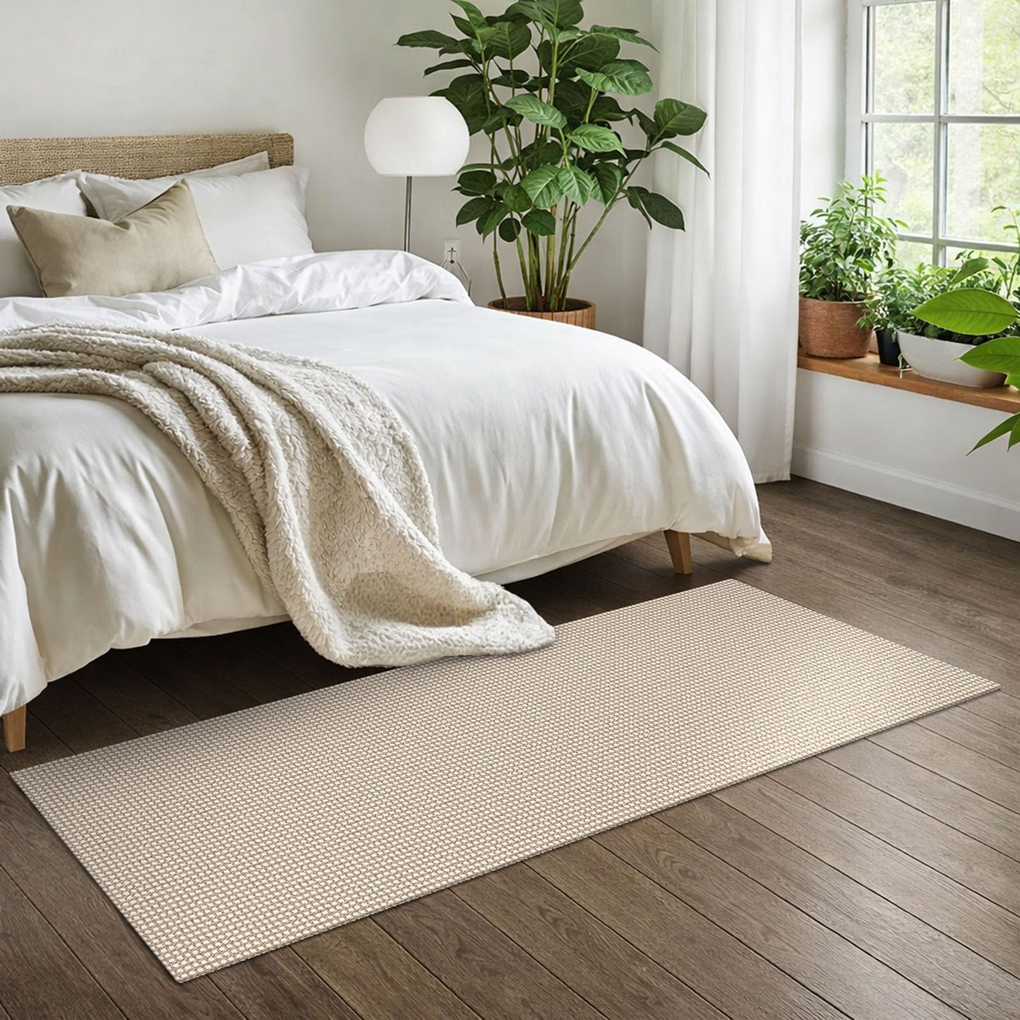 EARTHALL Woven Runner Rug 2x6 Ft Washable Runners for Hallways Cotton Non Slip Rubber Backed Kitchen Runner Braided Indoor Floor Carpet for Entryway, Hallway, Kitchen, Bedroom, Beige/Ivory