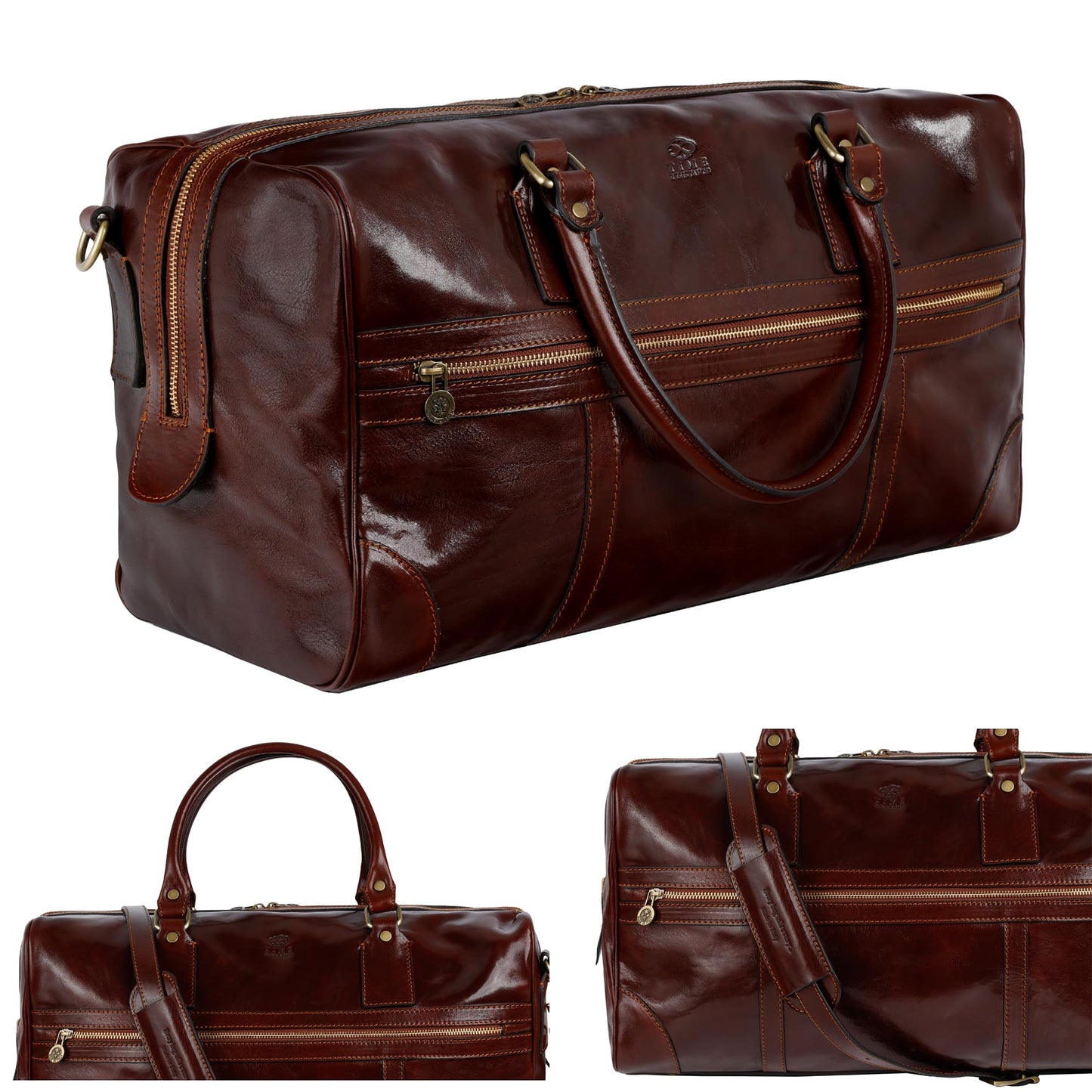 Time Resistance Leather Travel Bag - Duffel Weekender Bag (Brown)