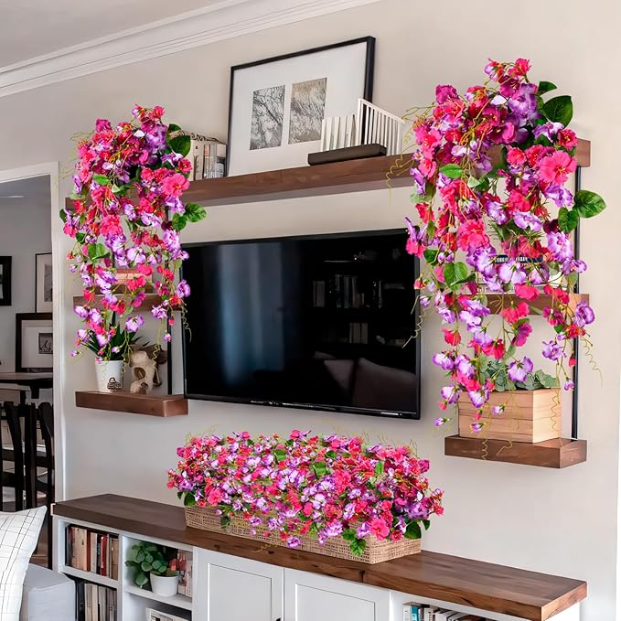 Artificial Flowers for Outdoors 2 Pack Fake Hanging Plants with Faux Hibiscus Flowers Summer Fall Decor UV Resistant Silk Leaves for Indoor Outdoor Front Door Porch Patio Planter Decor