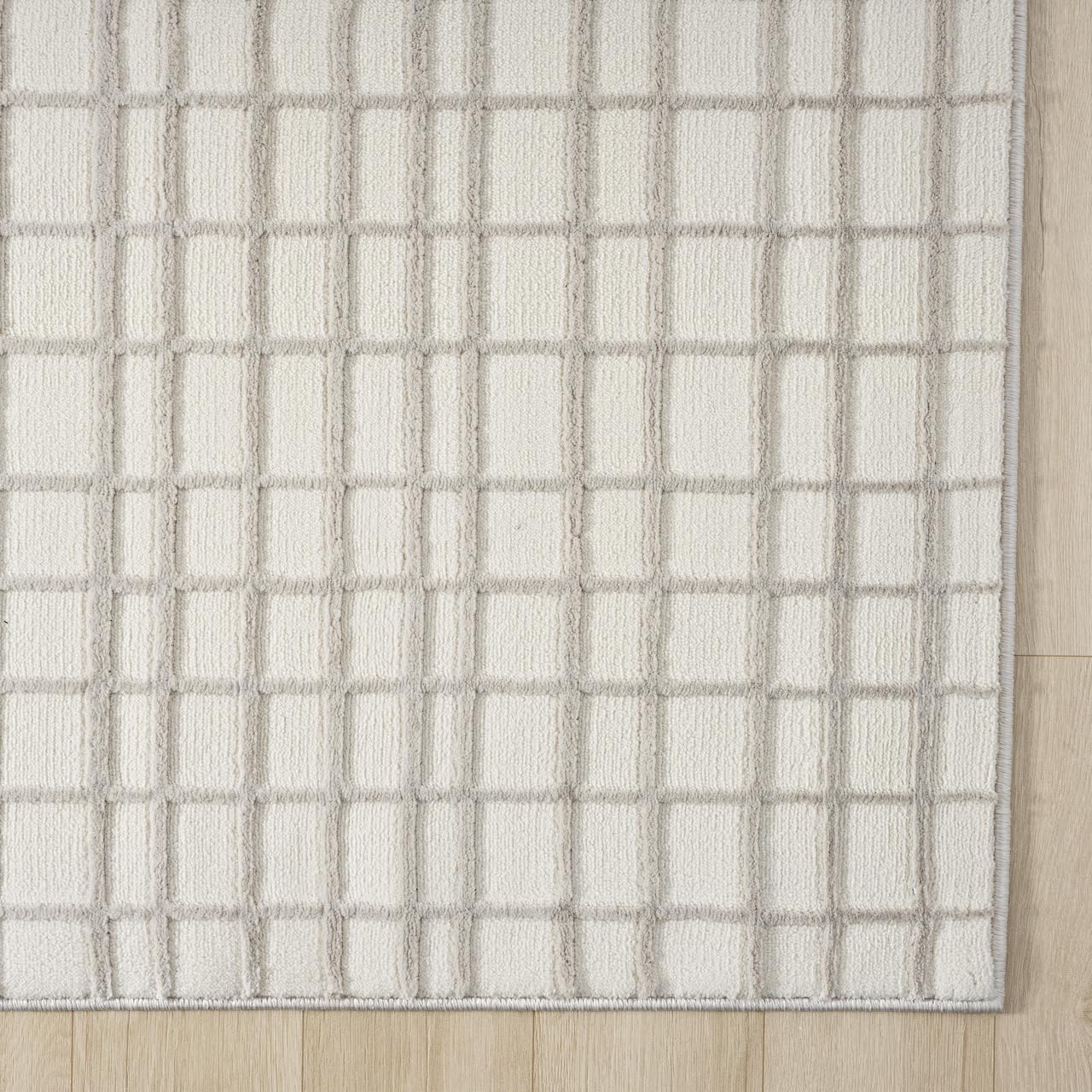 Abani Cream Grid Textured Area Rug - 5 x 8' - Chunky, Plush and Soft Washable Carpet - Perfect for Living Room & Bedroom - Plush Deco Collection