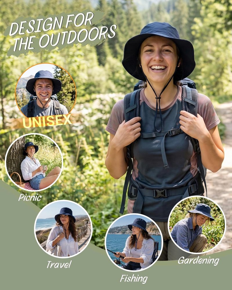 Water-Resistant UPF 50+ Bucket Hat - Packable Brimmed Boonie for Summer Hiking | Lightweight Outdoor Cap