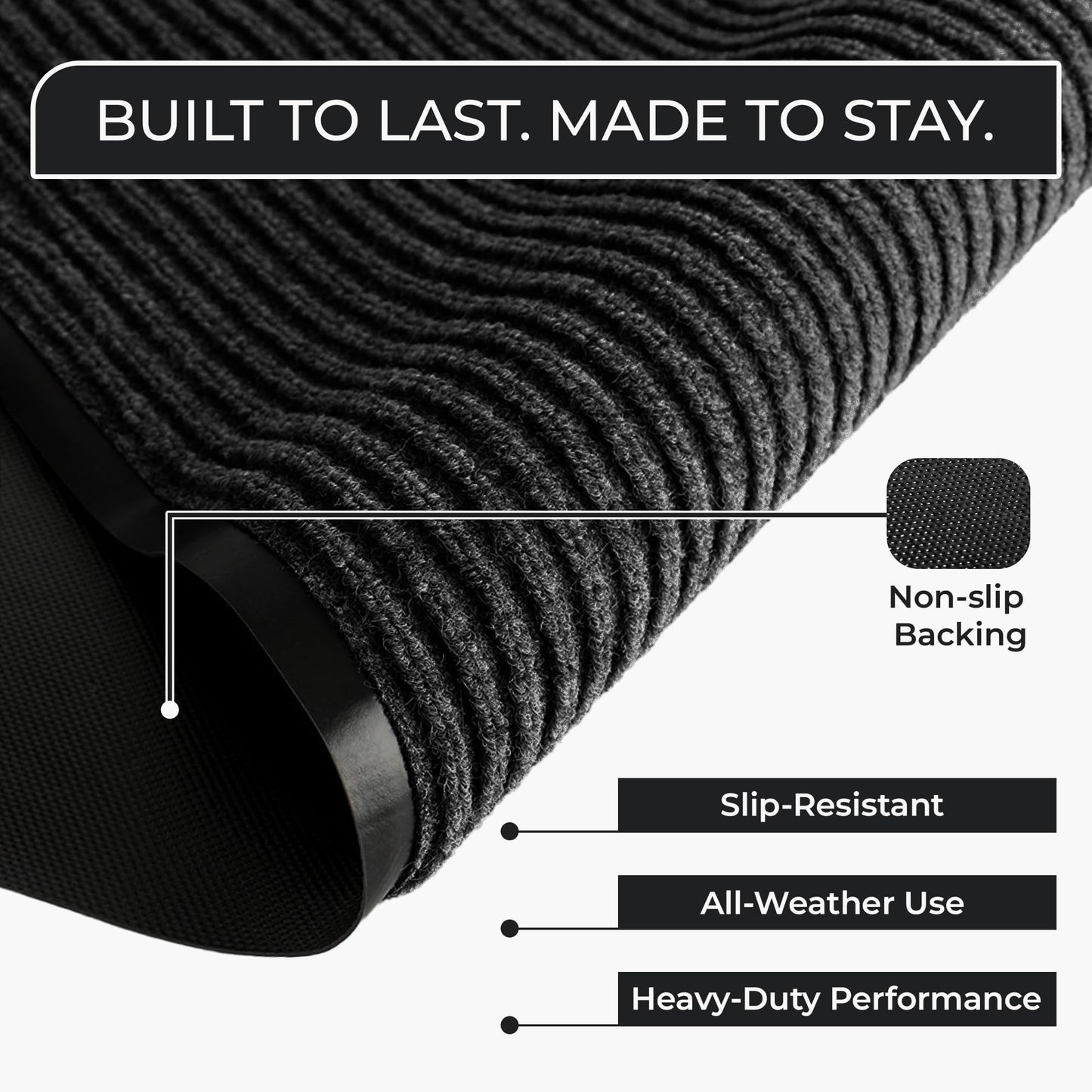 Large Door Mat 3' x 5' Charcoal, Heavy Duty Commercial Floor Mat, Industrial Floor Mat for High Traffic Areas, Or Business Entryway Nonslip Rubber Backing.
