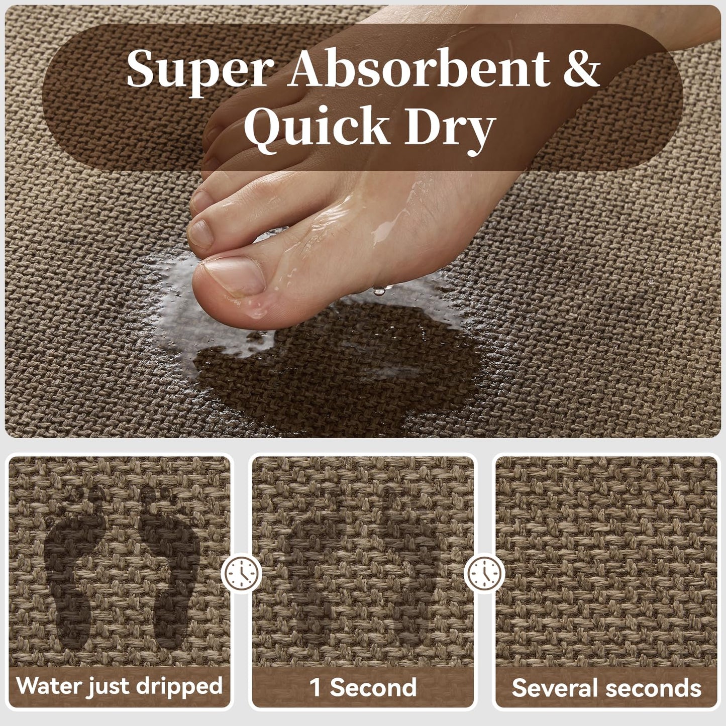 MontVoo Toilet Rugs U-Shaped, Ultra Thin Non Slip Contour Bathroom Rugs,Rubber Backing Washable Contour Bath Rugs for Toilet Mat,20''x24'',Khaki