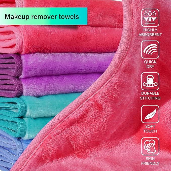 Nugilla Makeup Remover Cloths, 8 Packs Makeup Remover Towels Reusable Face Wash