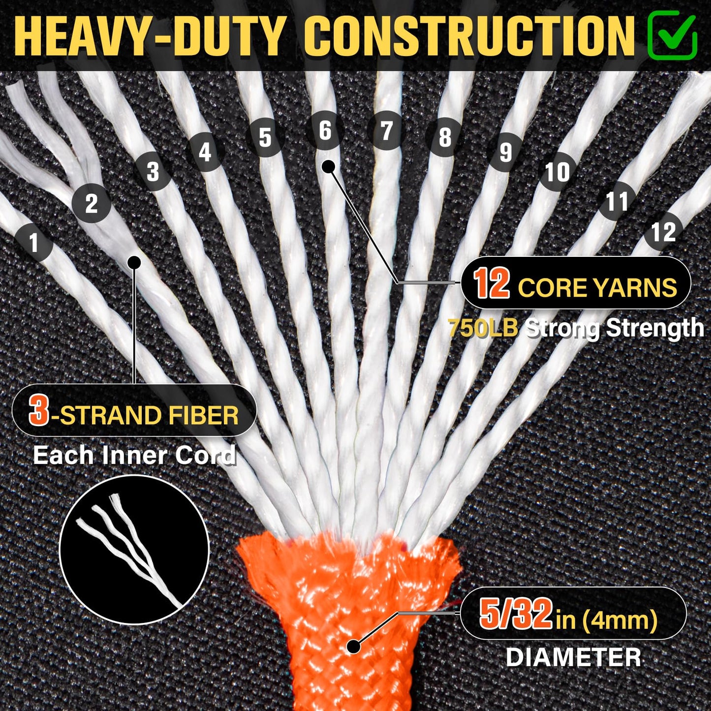 TRIBERION Paracord Rope 750 lb - 500ft 5/32" Parachute Cord 4MM 12-Strand para Cord - Heavy Duty Spool String for Survival,Camping Gear, Survival Bracelet, Clothesline - Orange