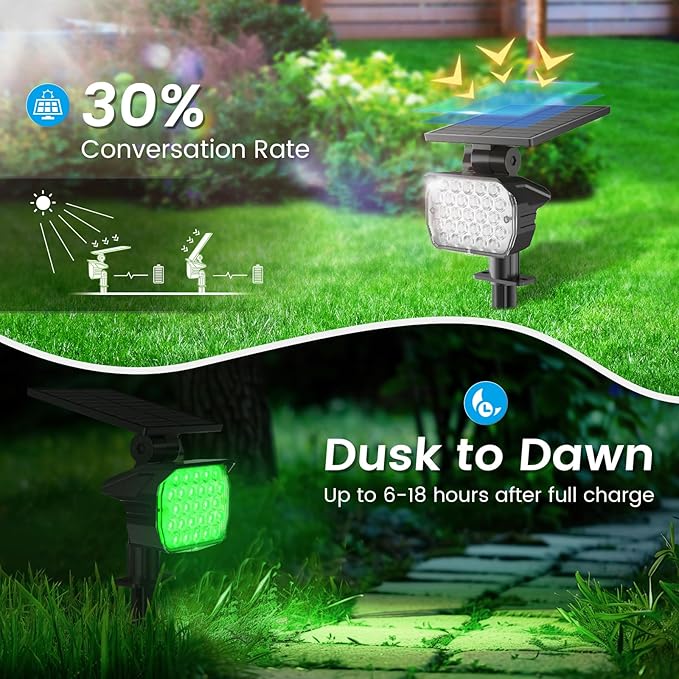 VOLISUN Solar Spot Lights Outdoor Waterproof IP67, 27 LED with 6 Color Changing Landscape Lights for Outside Yard Garden Pathway(2 Pack- RGB)