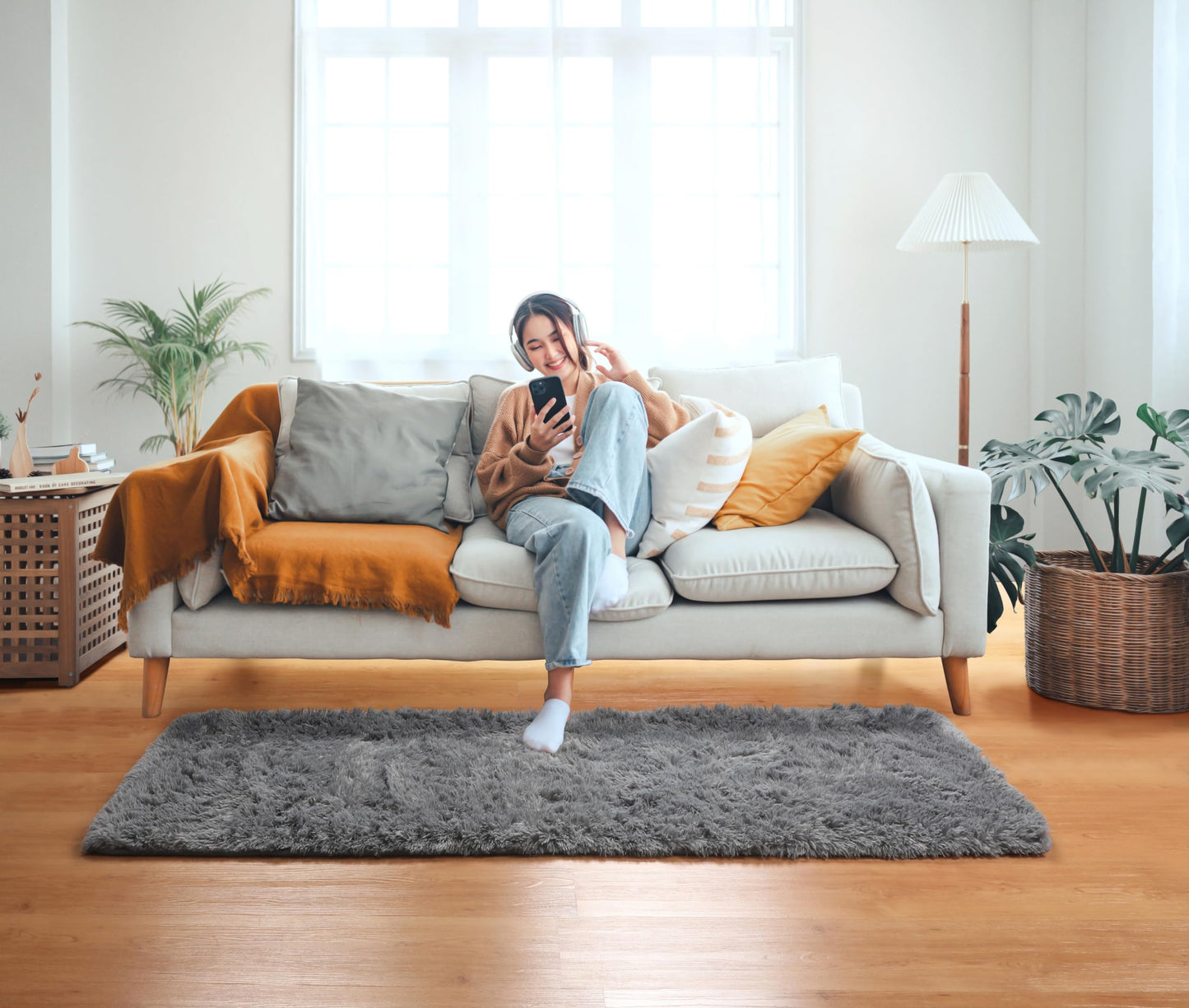 ONASAR 2x6 Grey Runner Rugs for Bedroom Living Room, Fluffy Bedside Hallway Throw Area Rug, Gray Ultra Soft Plush Furry Floor Carpet Mat for Nursery Kids Dorm Closet Home Decor Aesthetic