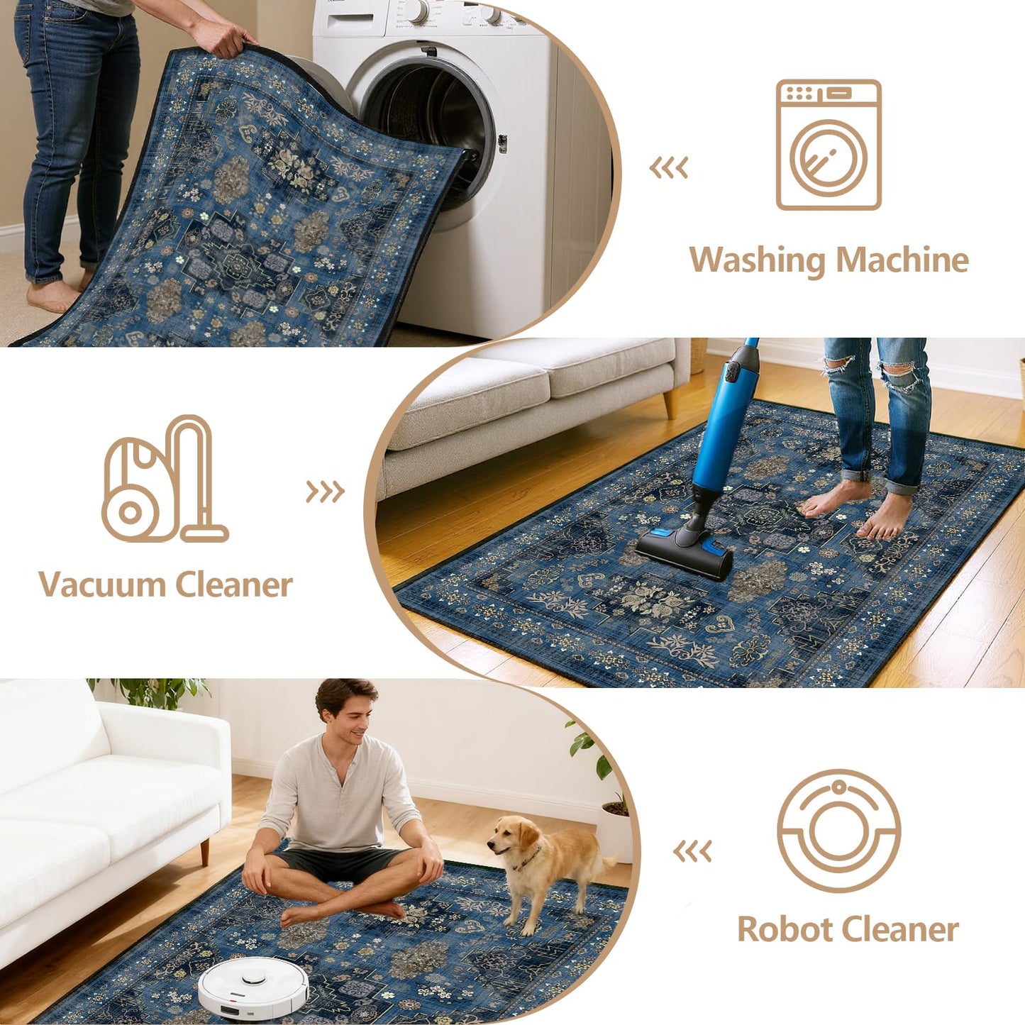 Runner Rug 2'x6' Vintage Boho Kitchen Rugs Washable Mat Non-Slip Soft Carpet with Rubber Backing Rugs for Hallways, Kitchen, Laundry, Bedroom, Bathroom, Blue