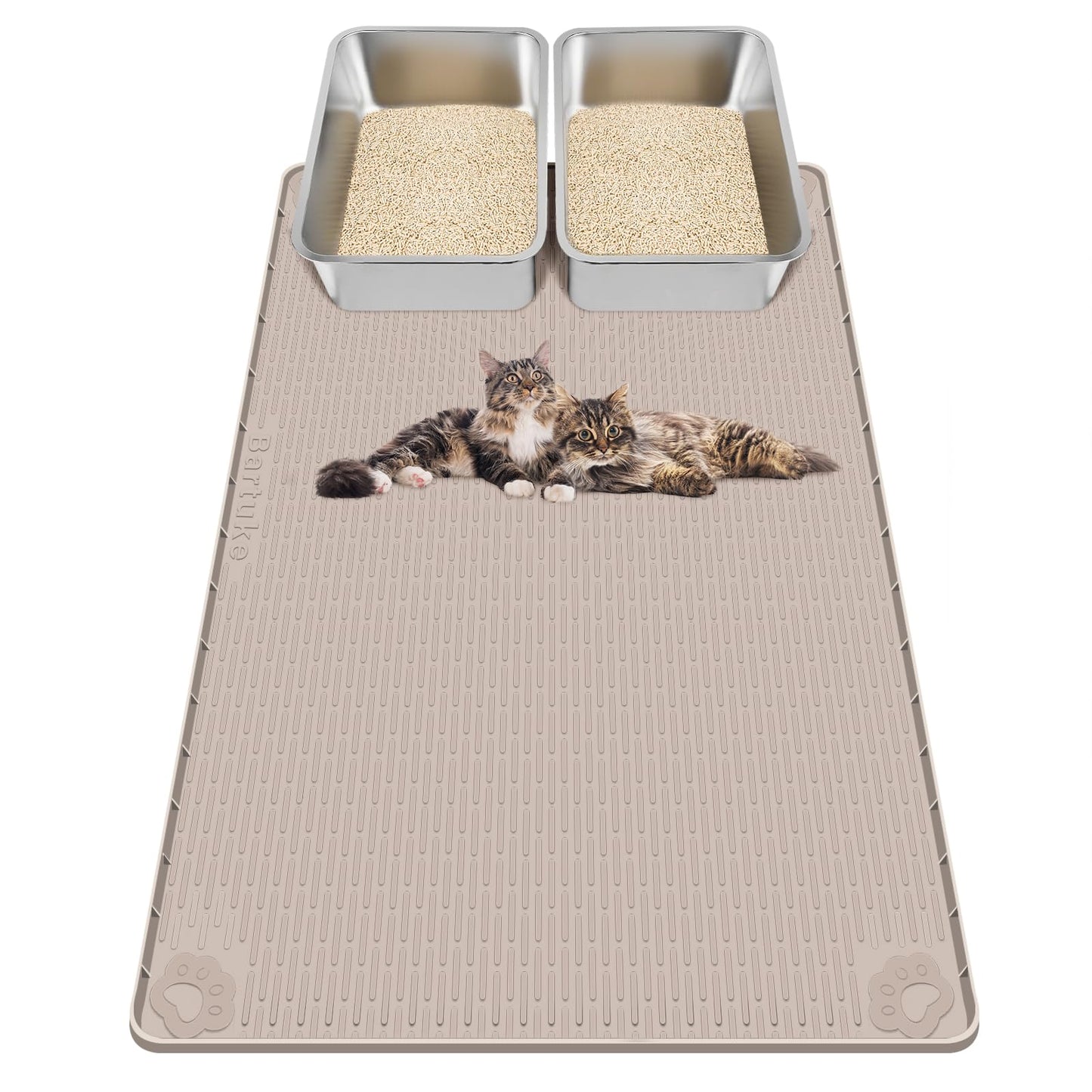 Kalolary Cat Litter Mats, 40" x 28" Extra Large Silicone Cat Mat for Litter Box, Easy to Clean Kitty Litter Trapping Mat, Soft on Kitty Paws, Waterproof, Urine-Proof Kittys Litter Mats for Floor,Khaki