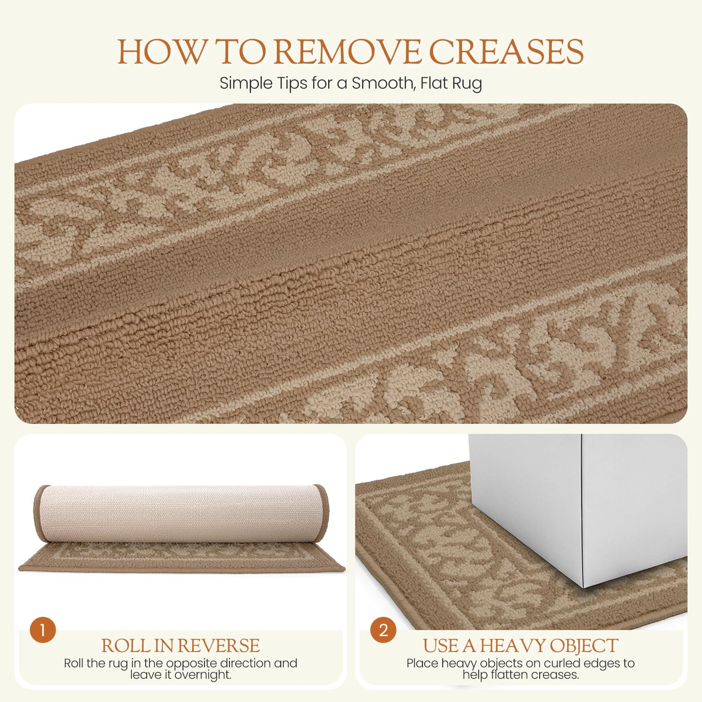 Washable Runner Rug 2x6 Ft, Non-Slip Hallway Rug with Rubber Backing, Kitchen Runner, Low Profile Indoor Carpet for Entryway, Laundry Room, Bedroom. (Border Beige, 24‘’X72'')