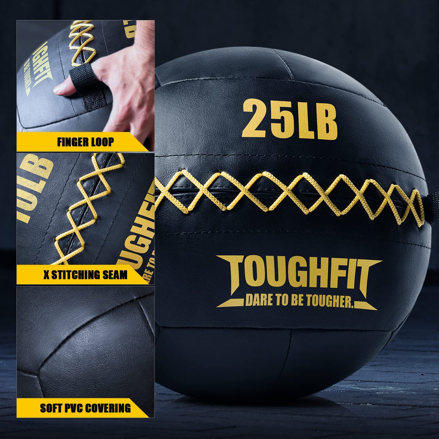 ToughFit Soft Wall Ball - Black Medicine Ball for Cardio Fitness Exercise - Weighted Med Ball for Strength and Conditioning Exercises, Cross Training Lunge, and Partner Toss (10LB)