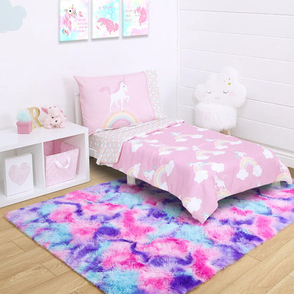 5x7 Large Tie-Dyed Pink Purple Blue Area Rug for Kids Living Room Bedroom, Fluffy Shag Soft Plush Furry Carpet, Non-Slip Indoor Floor Mat for Dining Room Home Decor
