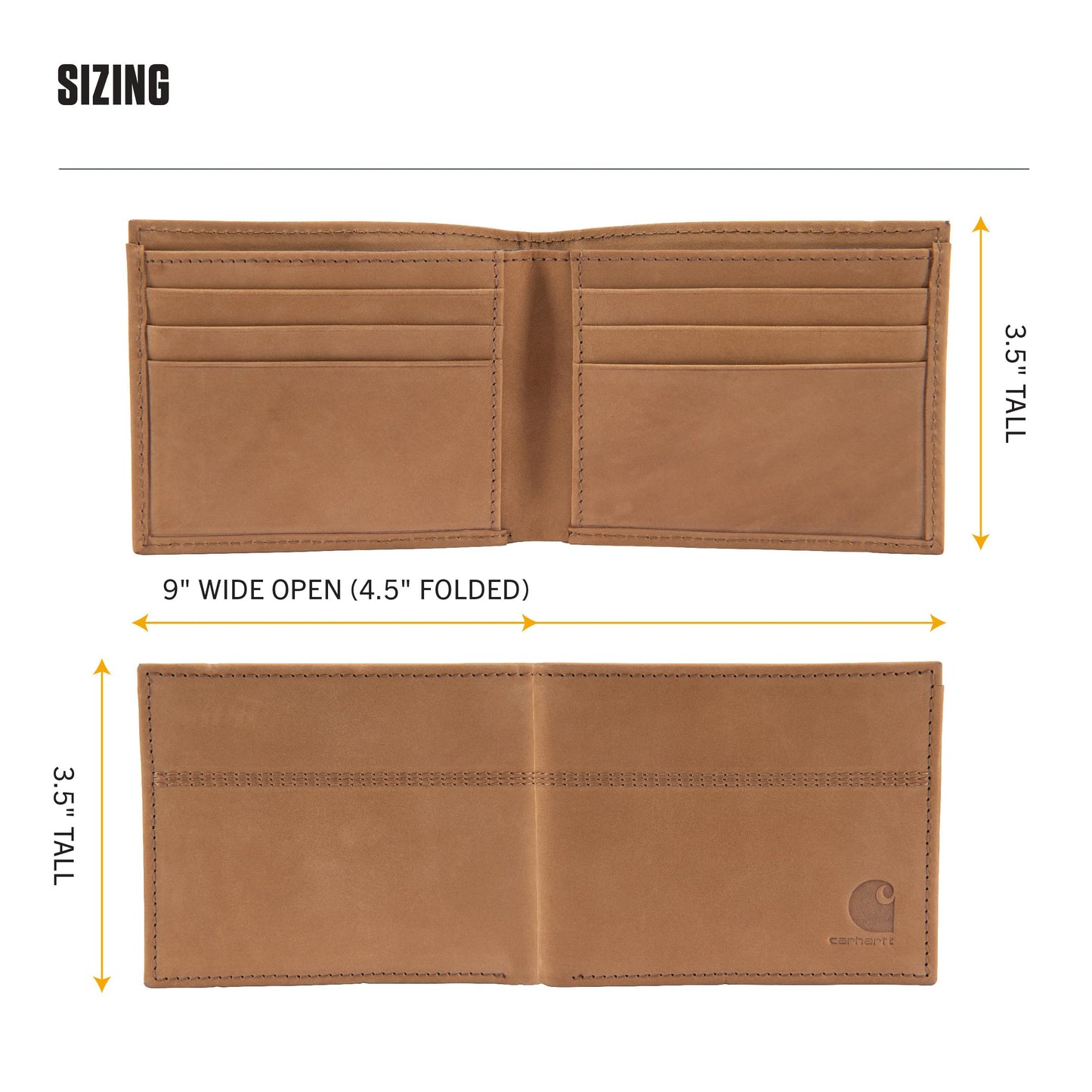 Carhartt Men's Casual Saddle Leather Wallets, Available in Multiple Styles and Colors, Carhartt Brown (Bifold)