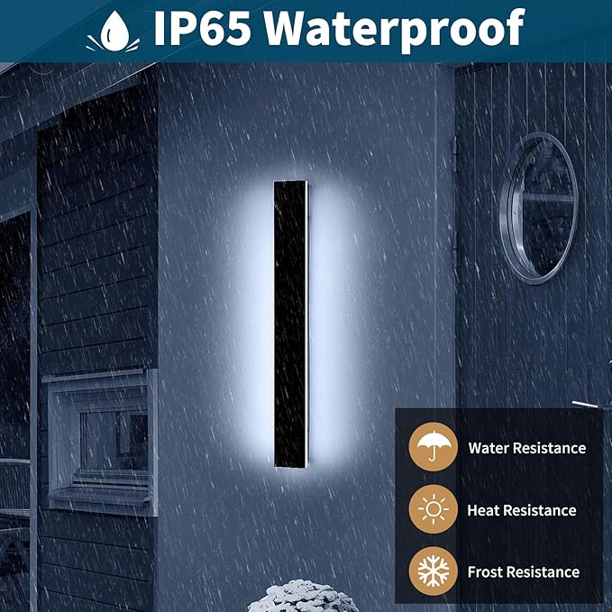 31.4inch Modern Outdoor Wall Sconce, 6000K Cold White LED Outside Wall Light Fixture, IP65 Waterproof, 31W, Black Minimalist Exterior Lighting Patio Lamp for House, Porch, Garage, Garden