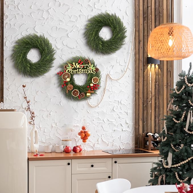 Zeyune 8 Pcs Christmas DIY Green Wreath 14 Inch Artificial Christmas Wreaths Faux Plain Wreaths for Decorating Front Door Window Room Farmhouse Xmas Party Indoor Outdoor (Elegant Style)