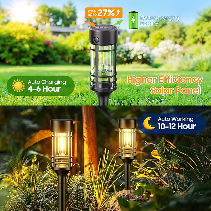 LETMY 12 Pack Solar Pathway Lights Outdoor, Solar Lights Outdoor Waterproof IP65, Bright Solar Garden Lights Outdoor, Auto On/Off Outdoor Solar Lights for Yard Walkway Driveway Landscape Garden Decor