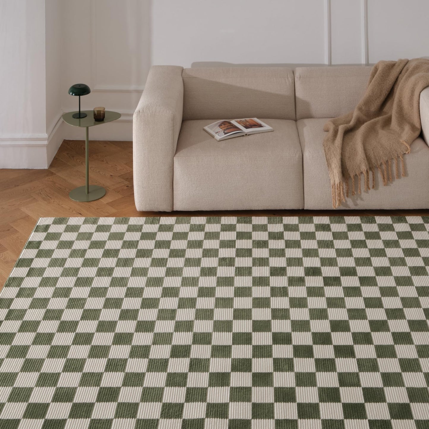 Revival Rugs Gambit 4'x6' Area Rugs for Kitchen Bedroom Dining Room - Washable, 100% Recycled, Oeko-TEX Certified, Modern, Medium Pile, Green, Beige