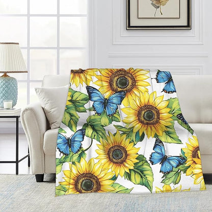 Sunflower Garden Blanket Gfits for Women Men Kids Butterflies Throw Blankets Soft Lightweight for Home Decor Couch Bed Sofa 50x60 Inches