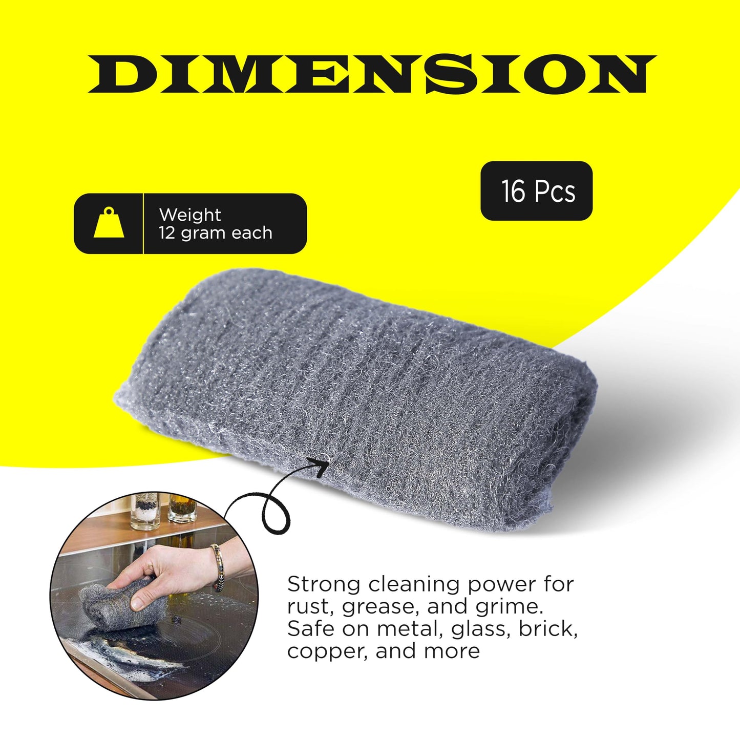 Steel Wool Grade 0000 - Finest Grade - 16 Steel Wool Pads – Steel Wool Scrubber for Cleaning & Rust Removal, Glass & Wood Buffing, Steel Scratch Remover, Mice & Rodents