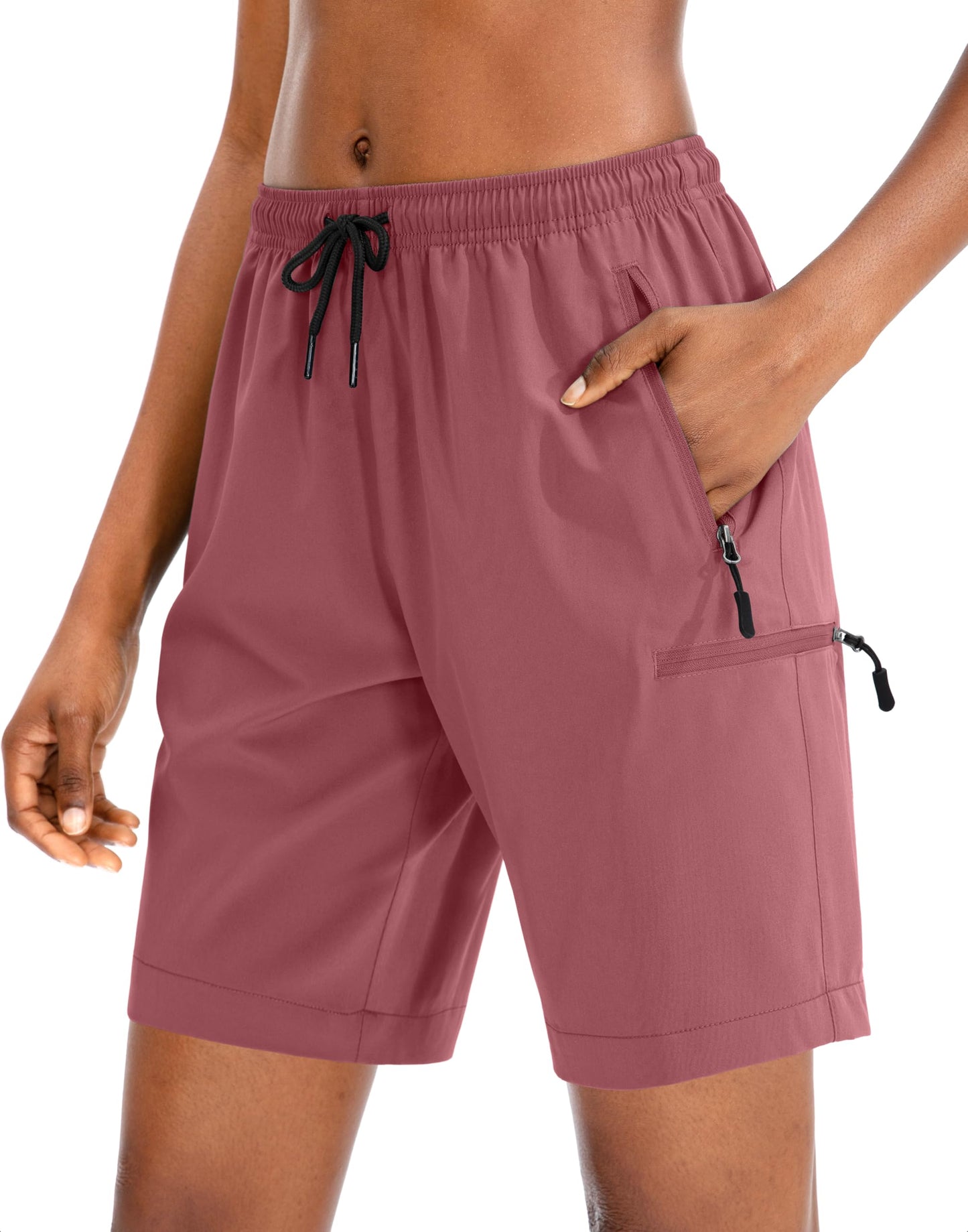 SANTINY Women's 5''/ 7''/9'' Hiking Cargo Shorts Quick Dry Lightweight Summer Shorts for Women Athletic Zipper Pockets(Dusty Pink_M)