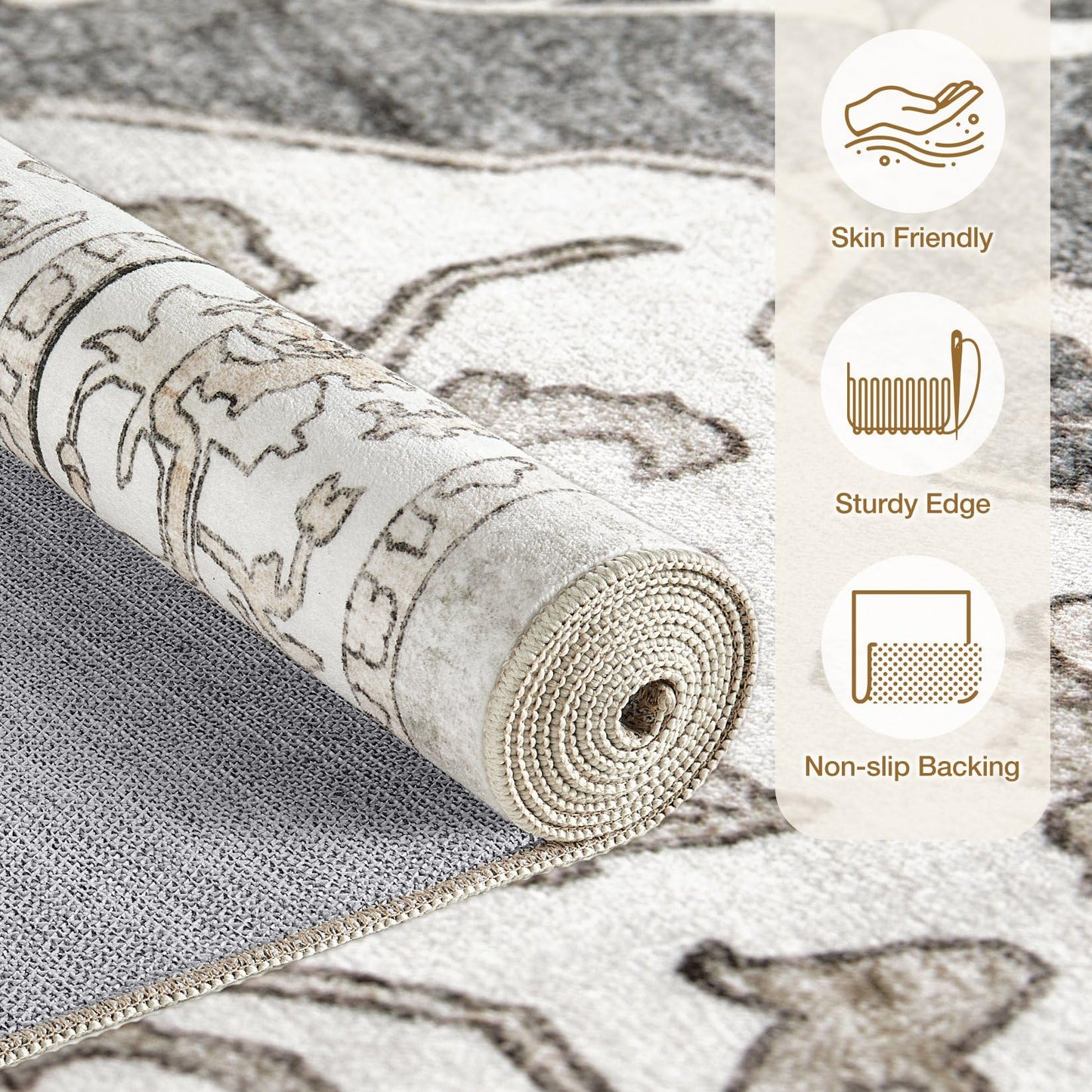 cotiled 5x7 Area Rug Machine Washable Vintage Carpet for Living Room Bedroom Soft Non-Slip Backing Floor Mat Kid & Pet Friendly Stain Resistant Light Brown