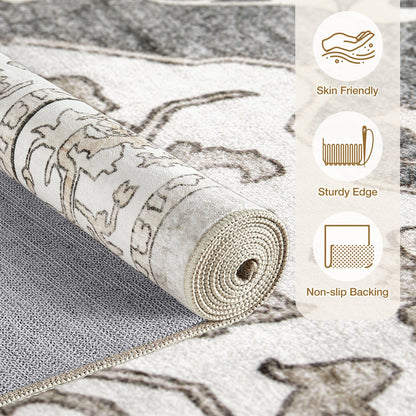 cotiled 5x7 Area Rug Machine Washable Vintage Carpet for Living Room Bedroom Soft Non-Slip Backing Floor Mat Kid & Pet Friendly Stain Resistant Light Brown