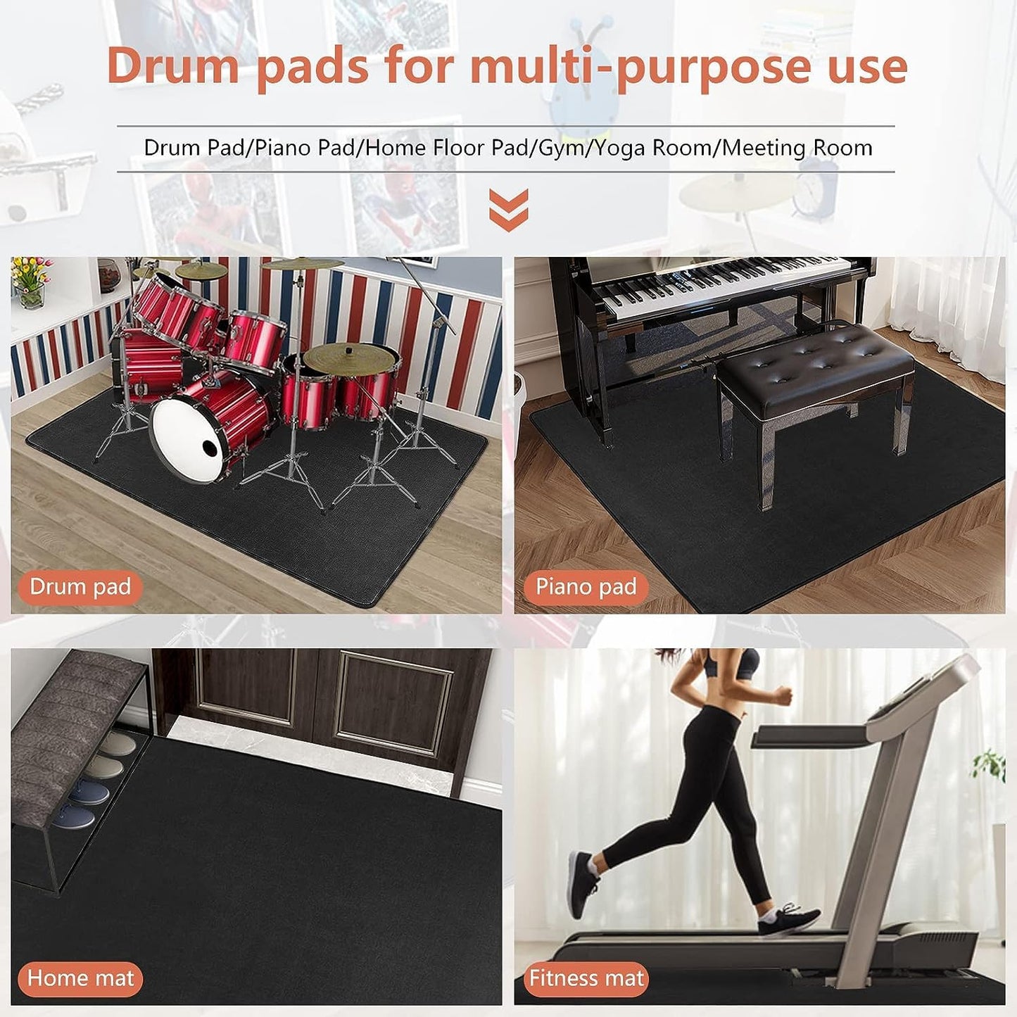 IBVIVIC Drum Mat, 4Ft x 5.3Ft Drum Carpet Drum Rug Drum Pad Tightly Woven Fabric with Non-Slip Grip Bottom, Black