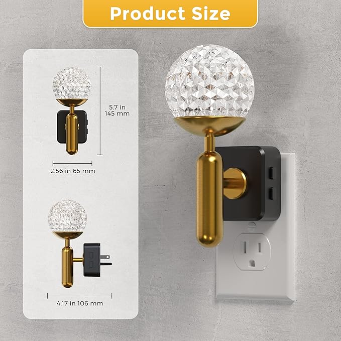 L LOHAS LED Night Lights Plug into Wall,Color Changing Night Light with Rotatable Plug,Crystal Ball Metal Rod,Dusk to Dawn Sensor Nightlight for Bathroom Kids Adults