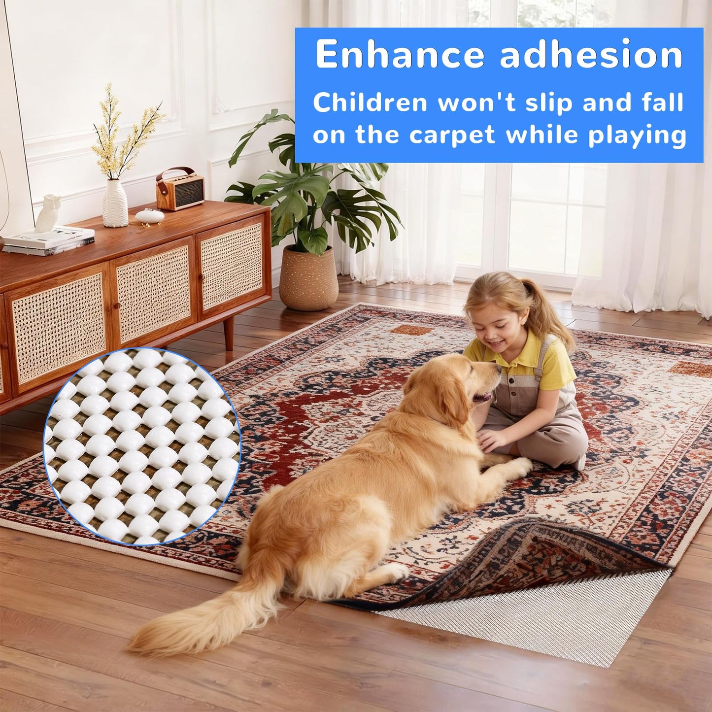 Non Slip Rug Pad Gripper 6X9 FT for Hardwood Floors, Eco-Friendly Anti Skid Mat Under Area Rugs, Keeps Rugs Safe and Flat, Odorless Cushioned Pad for Floor Protection, Easy to Trim Multi-Use Mat