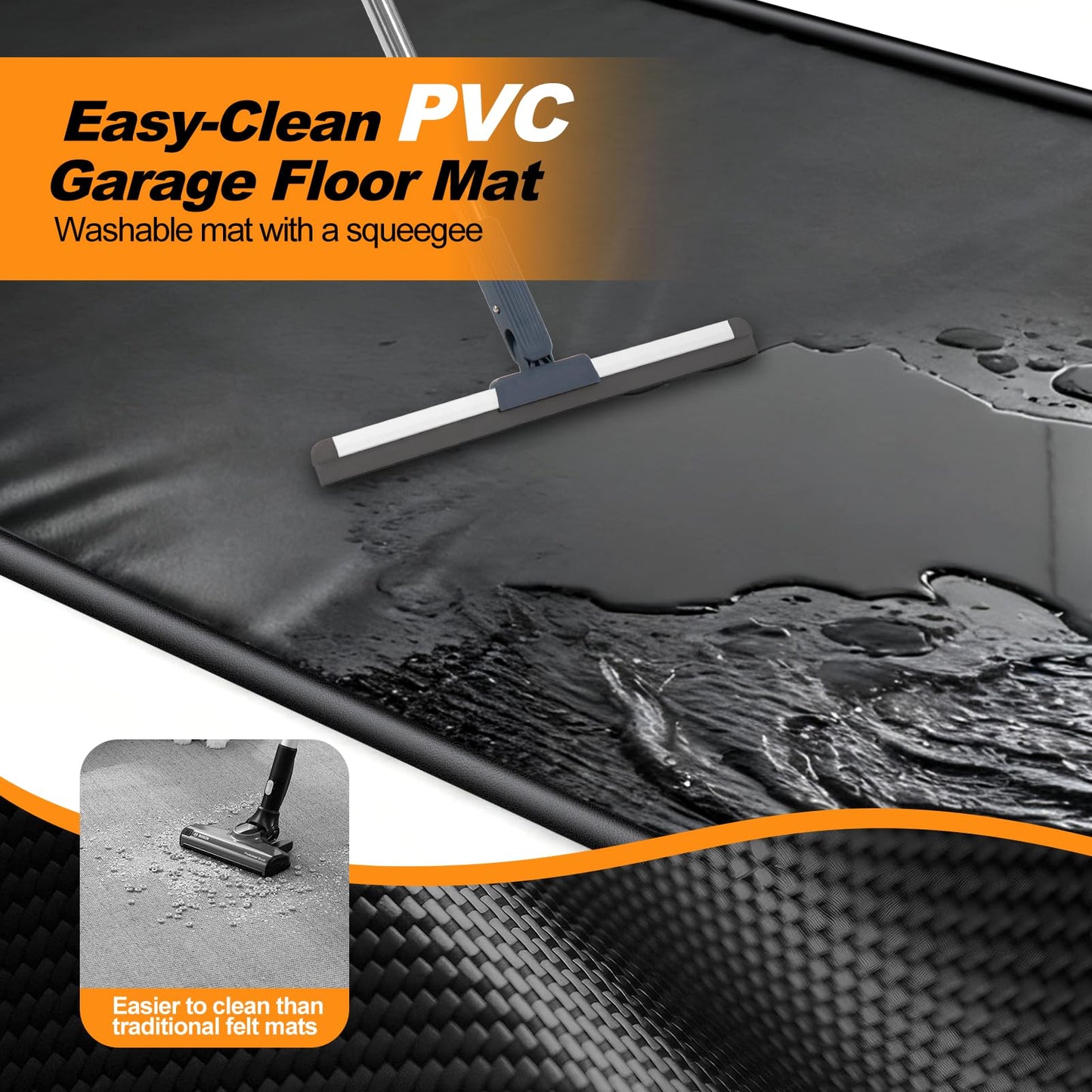 UEAKPIC Garage Floor Mat 7'9" x 18', Heavy Duty 1300D PVC Containment Mat with Floor Squeegee, Waterproof Protection from Snow, Rain and Mud for Cars, Black