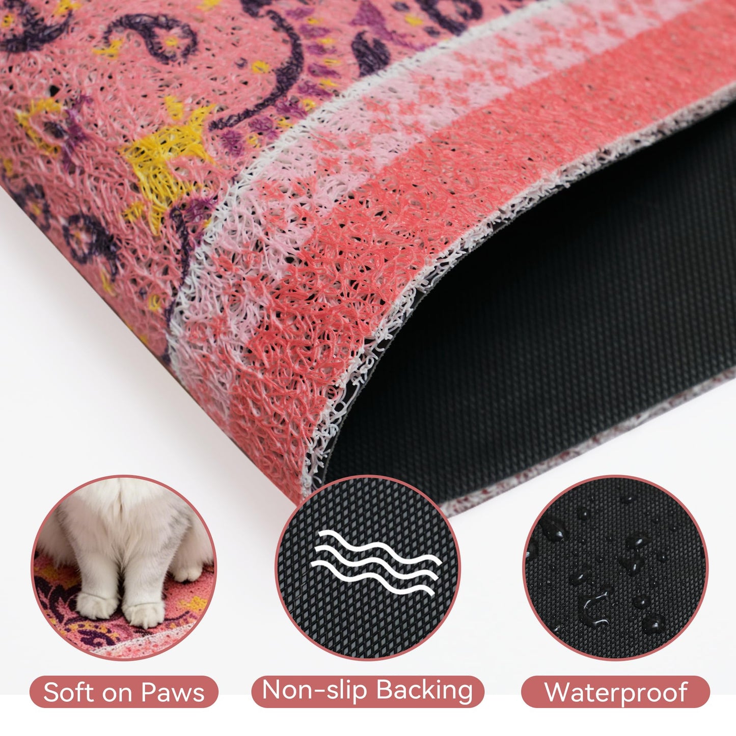 Yigerlee Cat Litter Mat, 33"x22" High-Density PVC Cat Litters Trapping Mat, Waterproof & Non-Slip Backing, Litter Box Catcher, Soft on Kitty Paws, Easy Washable Pet Supplies Pink